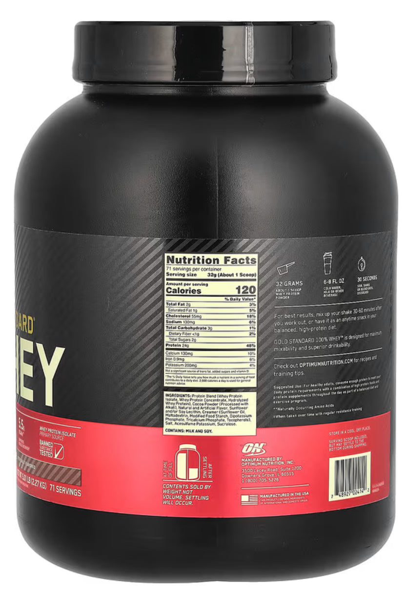 אבקת חלבון גולד סטאנדארד בטעם שוקולד כפול, 2.26 ק"ג