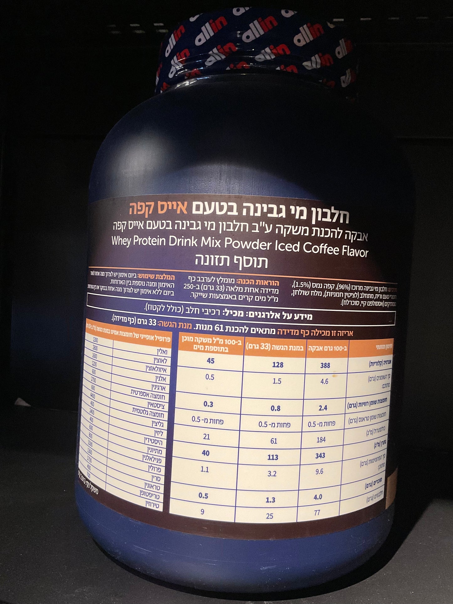 אבקת חלבון WHEY בטעם אייס קפה – משקל 2.013 ק"ג (61 מנות)