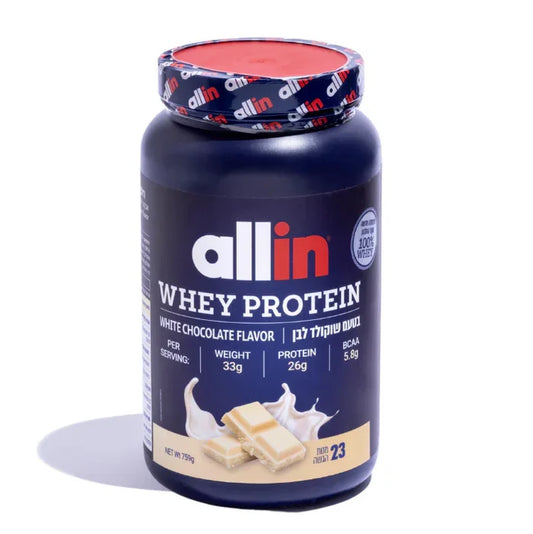 אבקת חלבון WHEY בטעם שוקולד לבן – משקל 759 גרם (23 מנות)